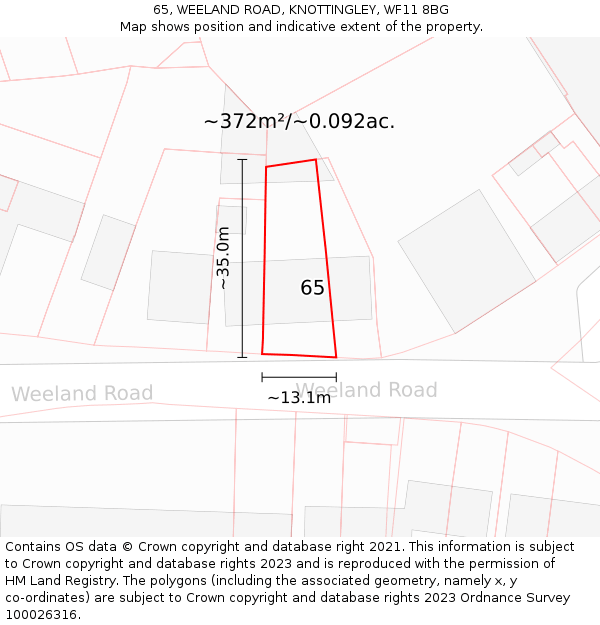 65, WEELAND ROAD, KNOTTINGLEY, WF11 8BG: Plot and title map