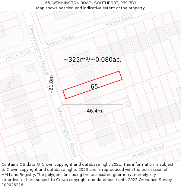 65, WENNINGTON ROAD, SOUTHPORT, PR9 7DY: Plot and title map