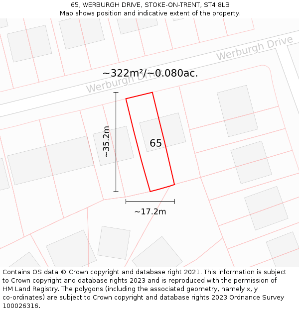 65, WERBURGH DRIVE, STOKE-ON-TRENT, ST4 8LB: Plot and title map