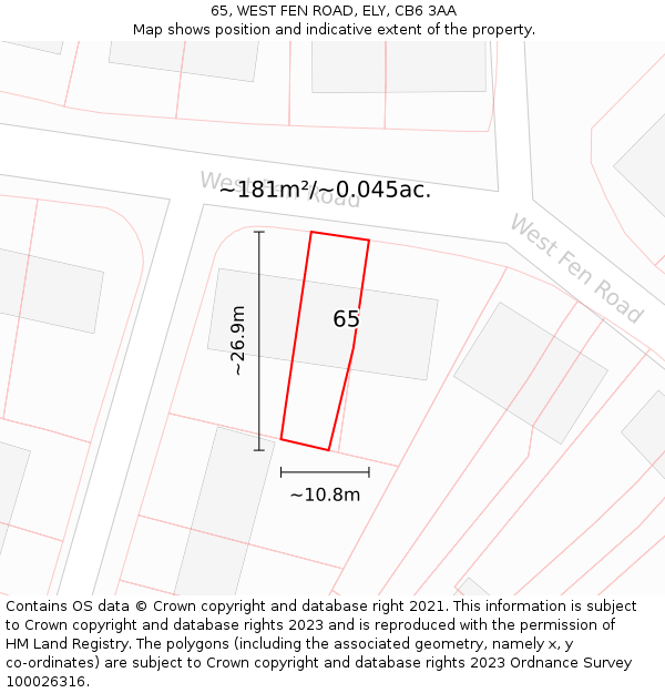 65, WEST FEN ROAD, ELY, CB6 3AA: Plot and title map