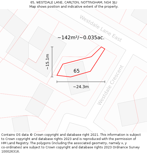 65, WESTDALE LANE, CARLTON, NOTTINGHAM, NG4 3JU: Plot and title map