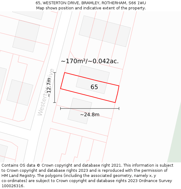 65, WESTERTON DRIVE, BRAMLEY, ROTHERHAM, S66 1WU: Plot and title map