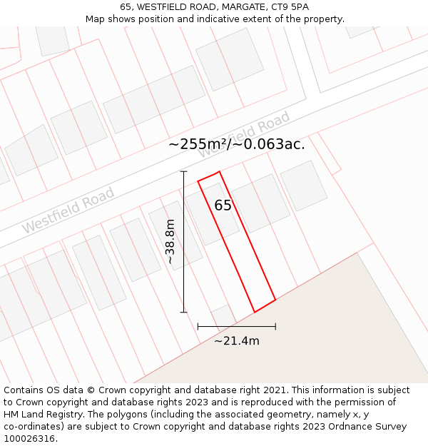 65, WESTFIELD ROAD, MARGATE, CT9 5PA: Plot and title map