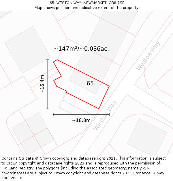 65, WESTON WAY, NEWMARKET, CB8 7SF: Plot and title map