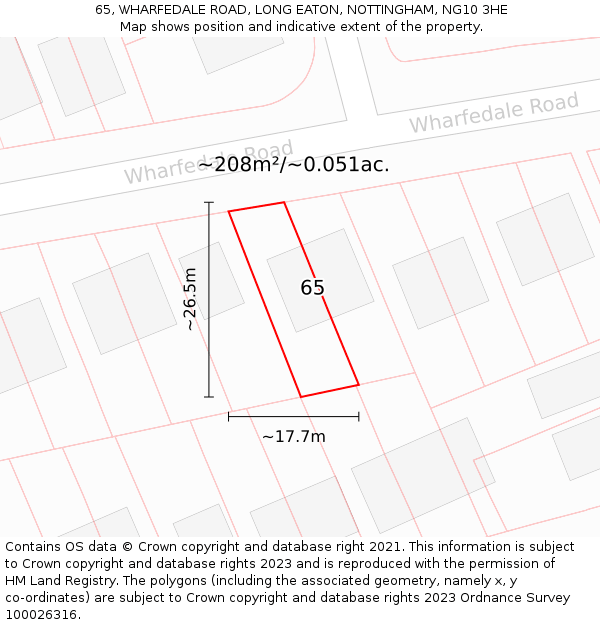 65, WHARFEDALE ROAD, LONG EATON, NOTTINGHAM, NG10 3HE: Plot and title map