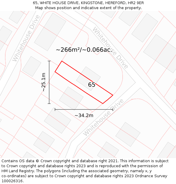 65, WHITE HOUSE DRIVE, KINGSTONE, HEREFORD, HR2 9ER: Plot and title map