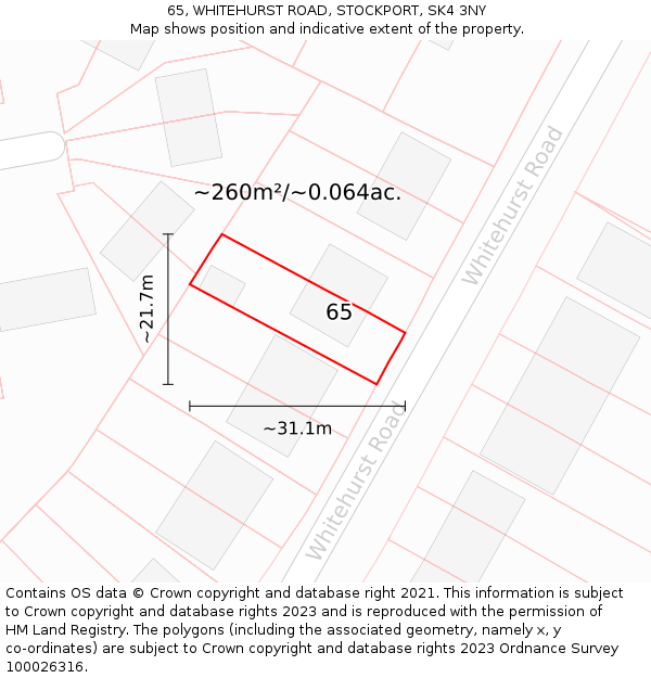 65, WHITEHURST ROAD, STOCKPORT, SK4 3NY: Plot and title map