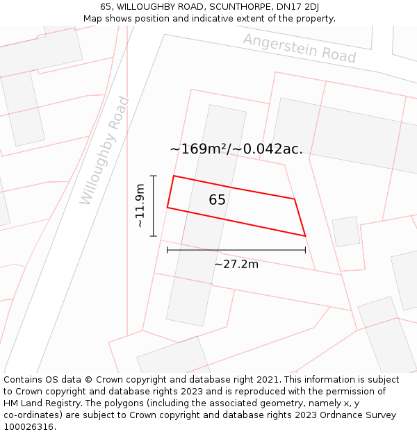 65, WILLOUGHBY ROAD, SCUNTHORPE, DN17 2DJ: Plot and title map