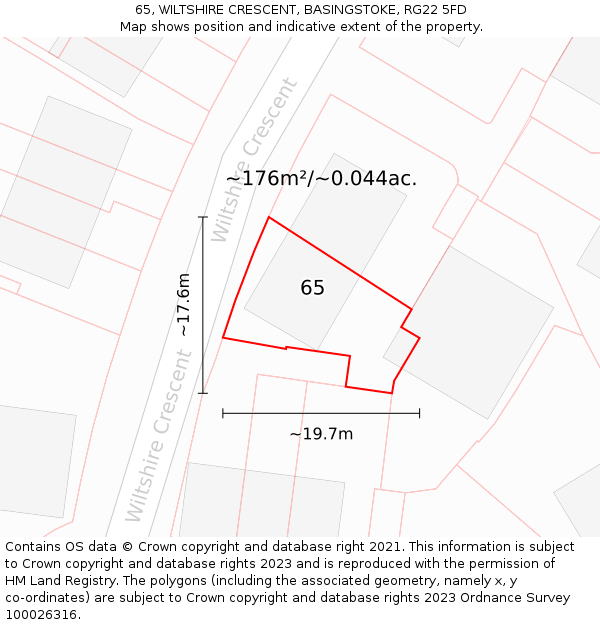 65, WILTSHIRE CRESCENT, BASINGSTOKE, RG22 5FD: Plot and title map