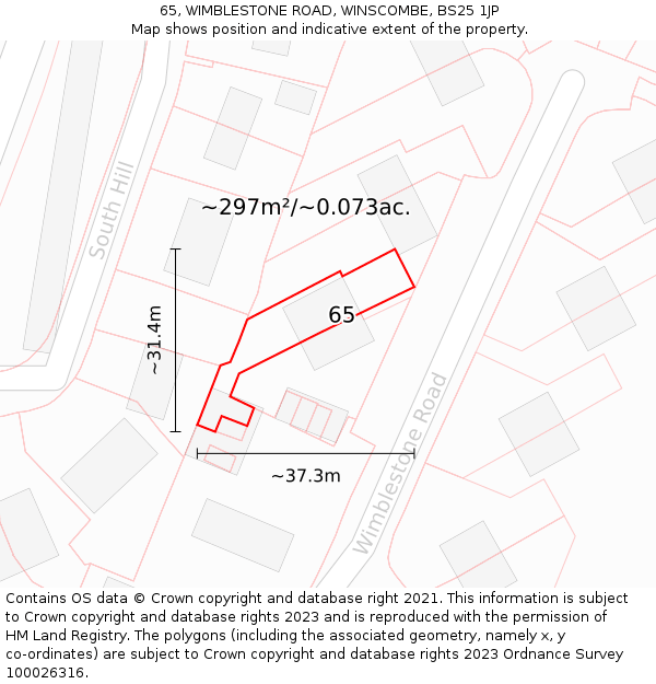 65, WIMBLESTONE ROAD, WINSCOMBE, BS25 1JP: Plot and title map