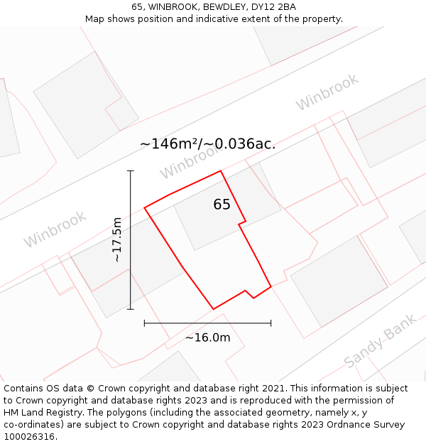 65, WINBROOK, BEWDLEY, DY12 2BA: Plot and title map