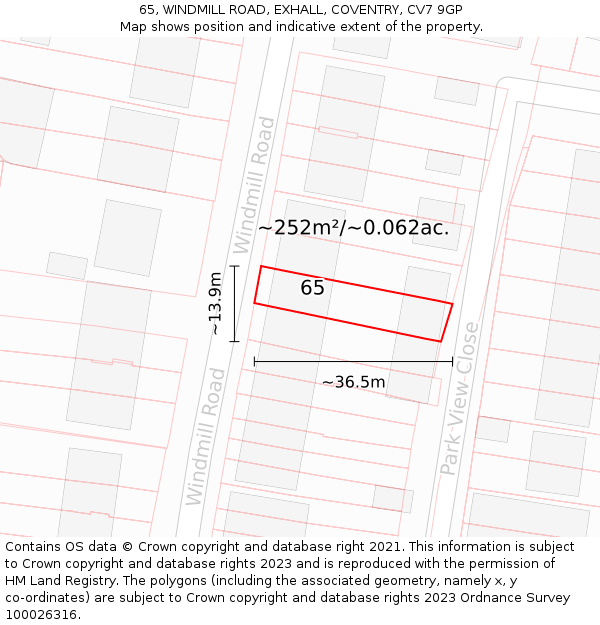 65, WINDMILL ROAD, EXHALL, COVENTRY, CV7 9GP: Plot and title map