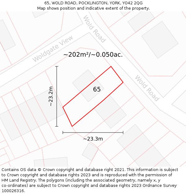 65, WOLD ROAD, POCKLINGTON, YORK, YO42 2QG: Plot and title map