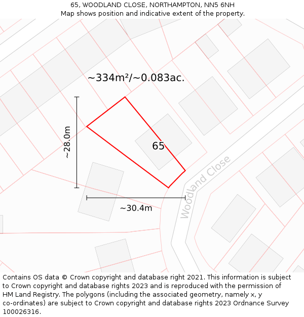 65, WOODLAND CLOSE, NORTHAMPTON, NN5 6NH: Plot and title map