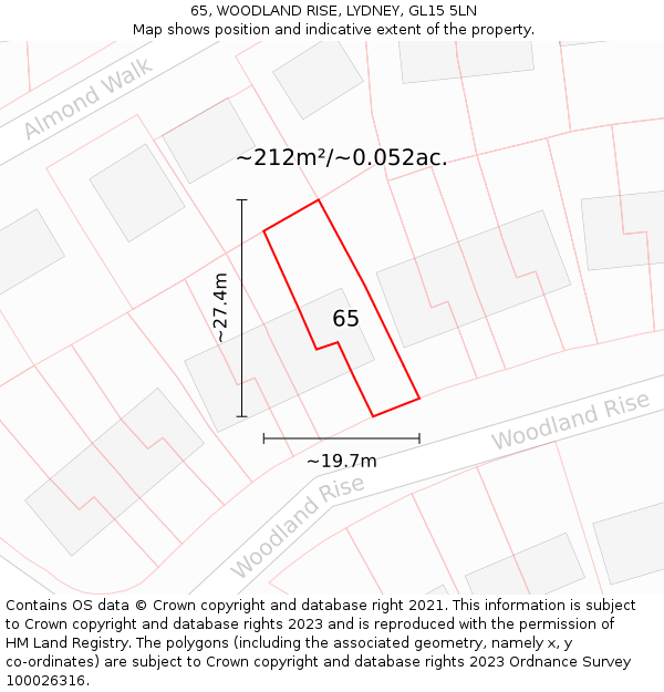 65, WOODLAND RISE, LYDNEY, GL15 5LN: Plot and title map