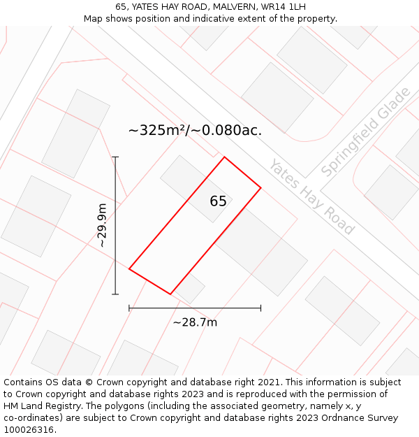 65, YATES HAY ROAD, MALVERN, WR14 1LH: Plot and title map