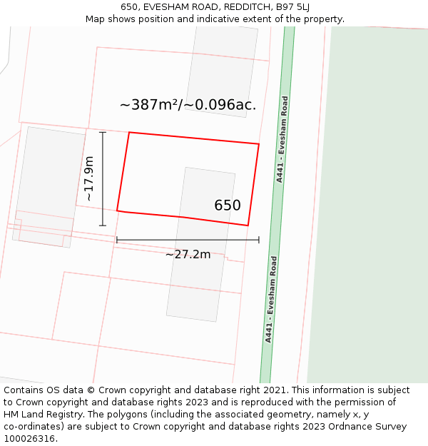 650, EVESHAM ROAD, REDDITCH, B97 5LJ: Plot and title map