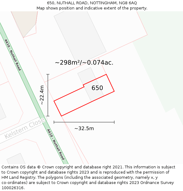 650, NUTHALL ROAD, NOTTINGHAM, NG8 6AQ: Plot and title map