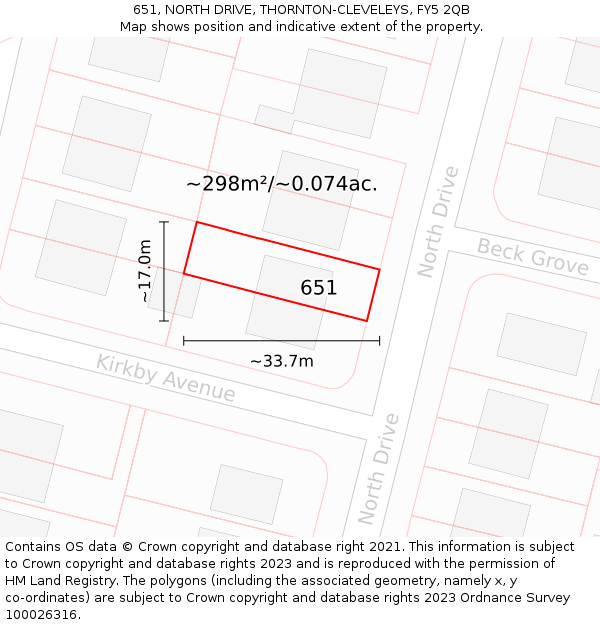 651, NORTH DRIVE, THORNTON-CLEVELEYS, FY5 2QB: Plot and title map