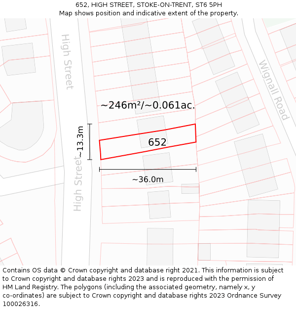 652, HIGH STREET, STOKE-ON-TRENT, ST6 5PH: Plot and title map