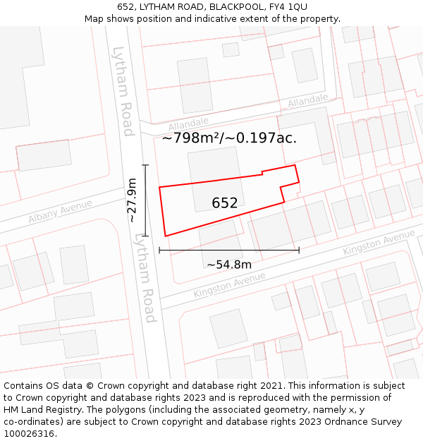 652, LYTHAM ROAD, BLACKPOOL, FY4 1QU: Plot and title map