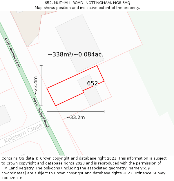 652, NUTHALL ROAD, NOTTINGHAM, NG8 6AQ: Plot and title map