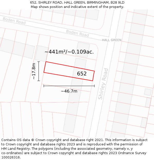 652, SHIRLEY ROAD, HALL GREEN, BIRMINGHAM, B28 9LD: Plot and title map