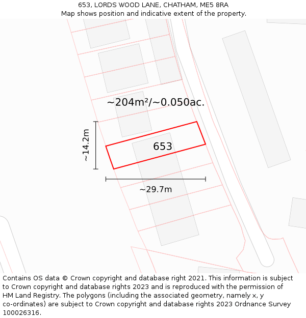 653, LORDS WOOD LANE, CHATHAM, ME5 8RA: Plot and title map