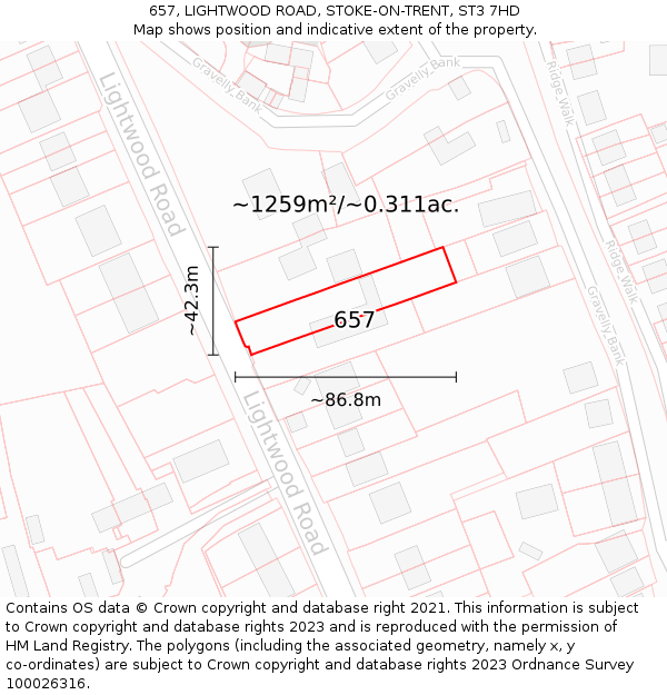 657, LIGHTWOOD ROAD, STOKE-ON-TRENT, ST3 7HD: Plot and title map