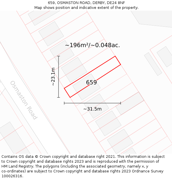 659, OSMASTON ROAD, DERBY, DE24 8NF: Plot and title map