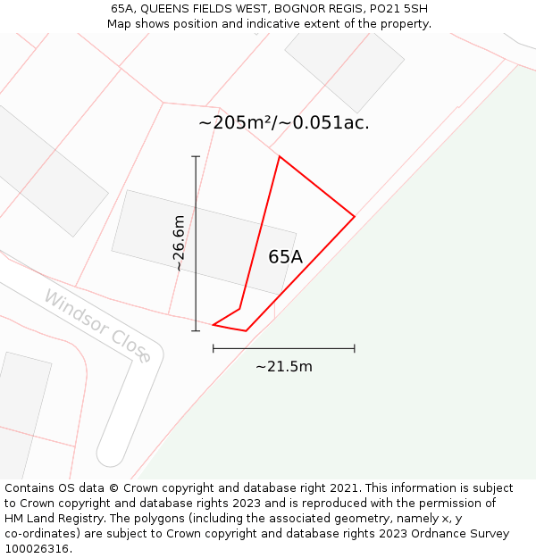 65A, QUEENS FIELDS WEST, BOGNOR REGIS, PO21 5SH: Plot and title map