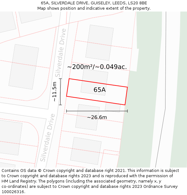 65A, SILVERDALE DRIVE, GUISELEY, LEEDS, LS20 8BE: Plot and title map