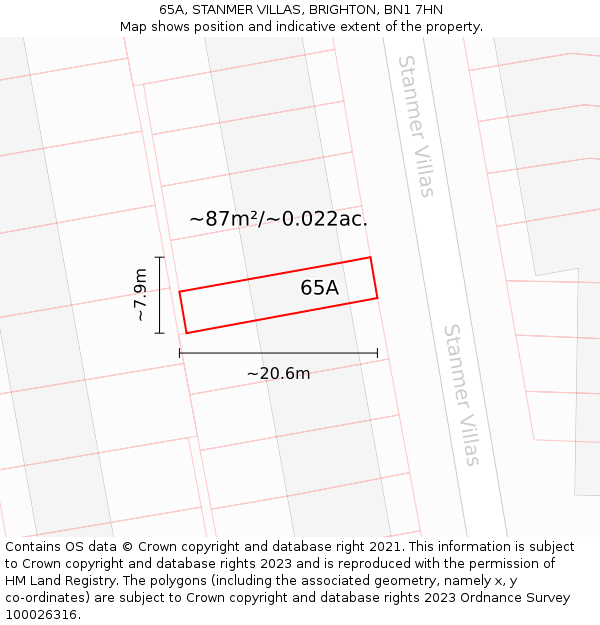 65A, STANMER VILLAS, BRIGHTON, BN1 7HN: Plot and title map