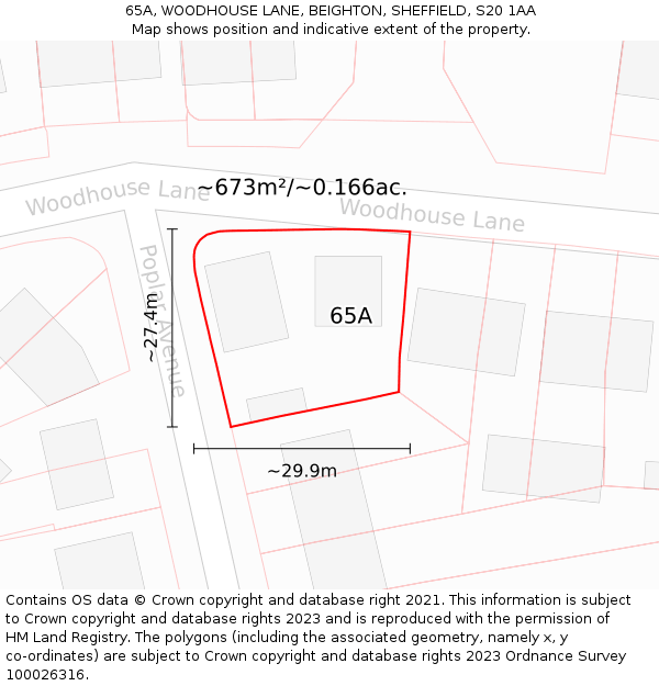 65A, WOODHOUSE LANE, BEIGHTON, SHEFFIELD, S20 1AA: Plot and title map