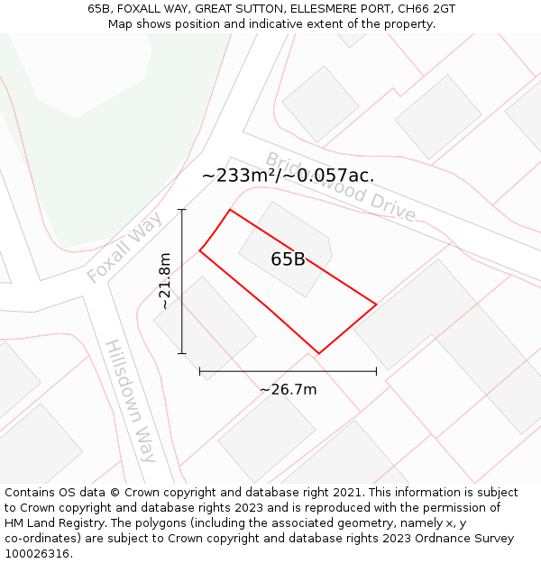 65B, FOXALL WAY, GREAT SUTTON, ELLESMERE PORT, CH66 2GT: Plot and title map