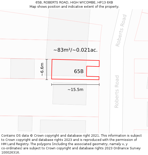 65B, ROBERTS ROAD, HIGH WYCOMBE, HP13 6XB: Plot and title map