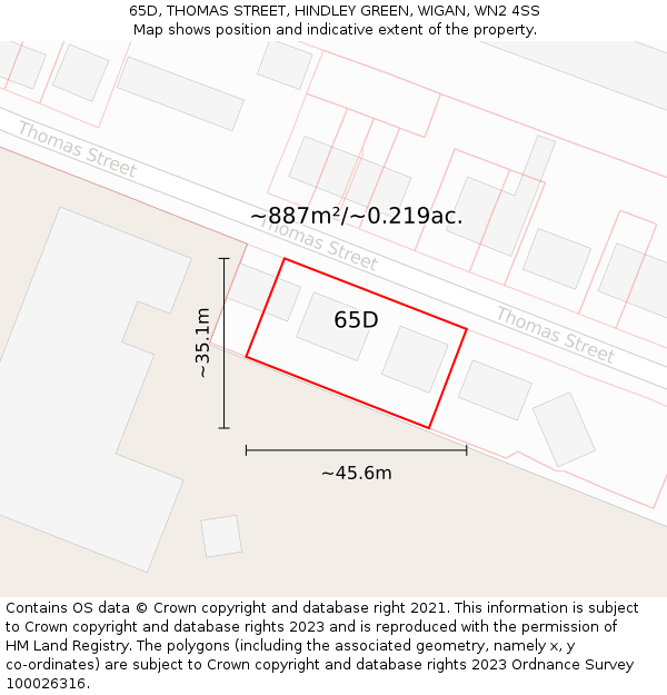 65D, THOMAS STREET, HINDLEY GREEN, WIGAN, WN2 4SS: Plot and title map