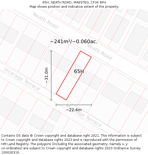 65H, NEATH ROAD, MAESTEG, CF34 9PH: Plot and title map