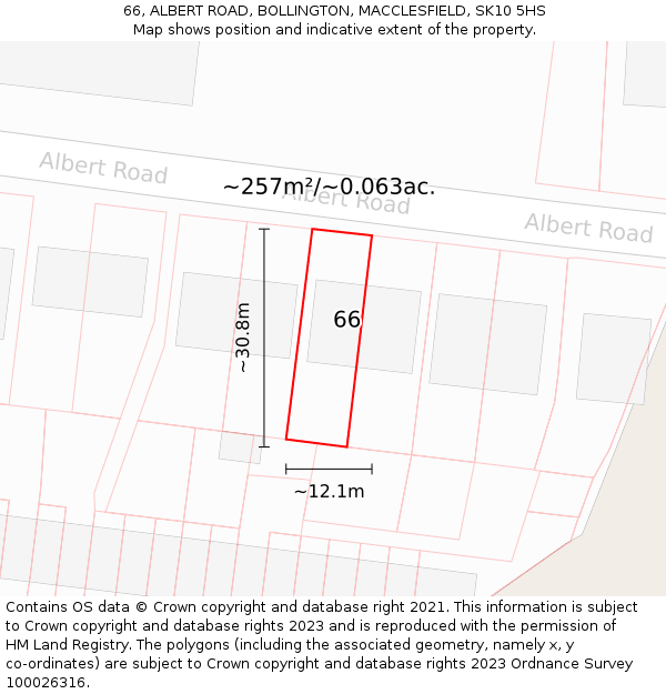 66, ALBERT ROAD, BOLLINGTON, MACCLESFIELD, SK10 5HS: Plot and title map