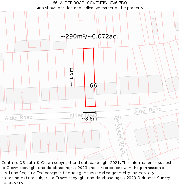 66, ALDER ROAD, COVENTRY, CV6 7DQ: Plot and title map