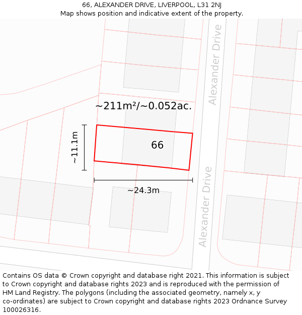 66, ALEXANDER DRIVE, LIVERPOOL, L31 2NJ: Plot and title map