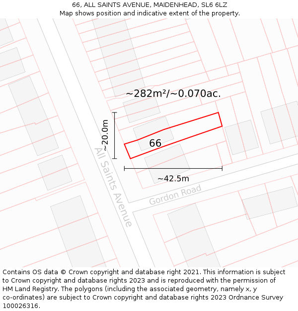 66, ALL SAINTS AVENUE, MAIDENHEAD, SL6 6LZ: Plot and title map