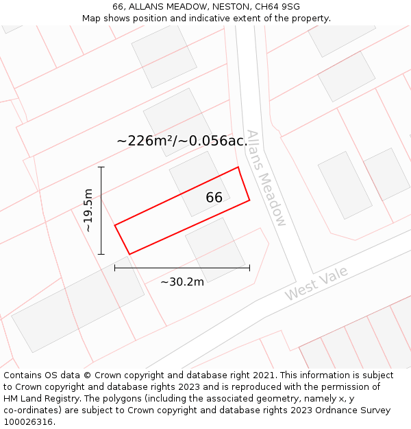 66, ALLANS MEADOW, NESTON, CH64 9SG: Plot and title map