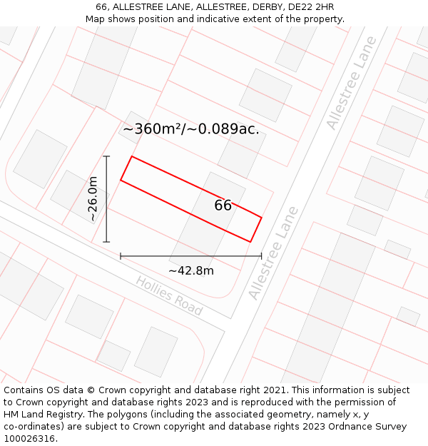 66, ALLESTREE LANE, ALLESTREE, DERBY, DE22 2HR: Plot and title map