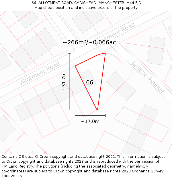 66, ALLOTMENT ROAD, CADISHEAD, MANCHESTER, M44 5JD: Plot and title map