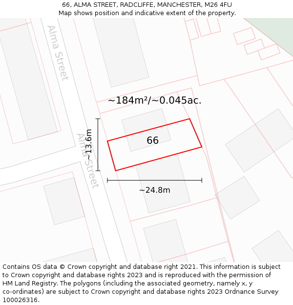 66, ALMA STREET, RADCLIFFE, MANCHESTER, M26 4FU: Plot and title map