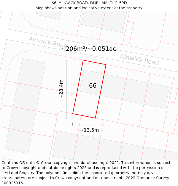 66, ALNWICK ROAD, DURHAM, DH1 5PD: Plot and title map