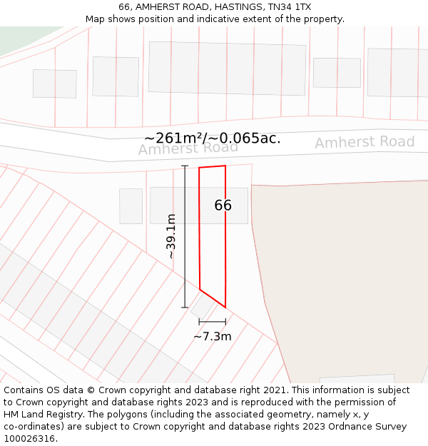 66, AMHERST ROAD, HASTINGS, TN34 1TX: Plot and title map