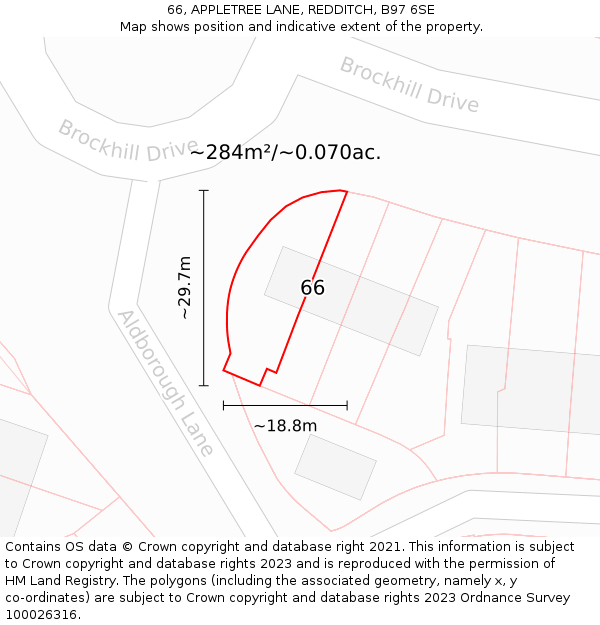 66, APPLETREE LANE, REDDITCH, B97 6SE: Plot and title map