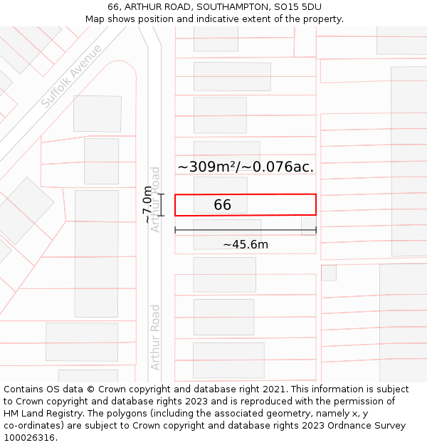 66, ARTHUR ROAD, SOUTHAMPTON, SO15 5DU: Plot and title map